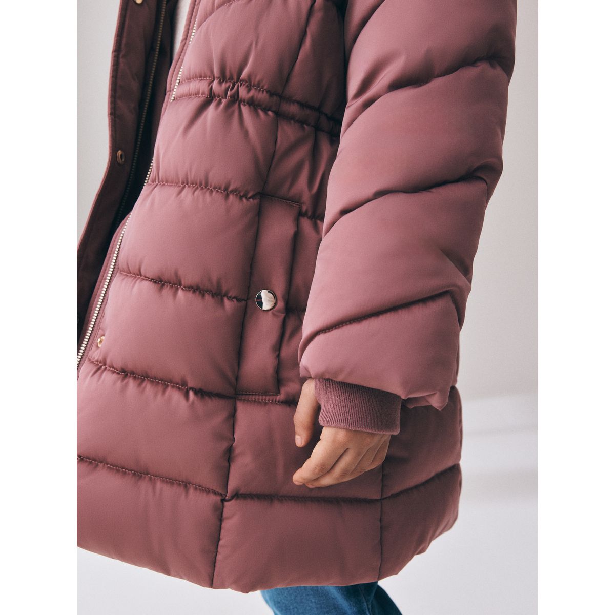Manteau matelassé imperméable imitation fourrure rose caramel, NEXT