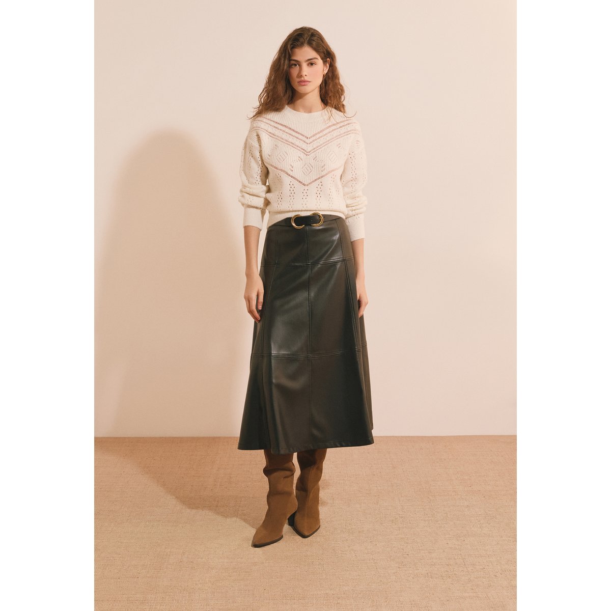 Pull manches longues en maille SOSO ecru, ETAM