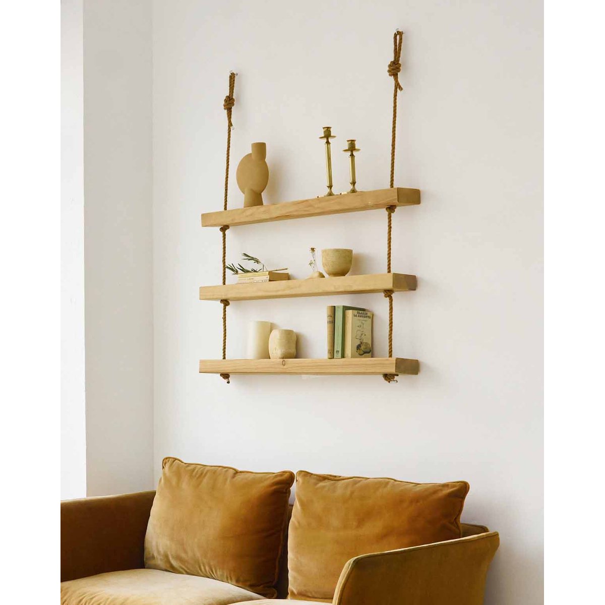 Étagère murale en bois massif olive 3 étagères 100 cm - MAKEMBA olivier, HANNUN