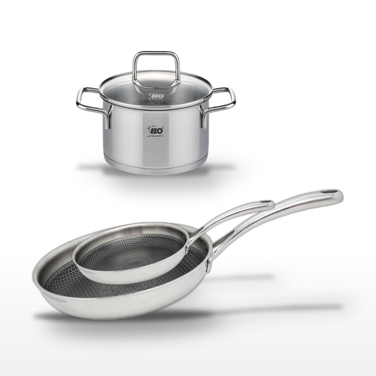 Batterie 1 poêle 28cm + 1 faitout 12cm RELIEF EVOLUTION inox, ELO