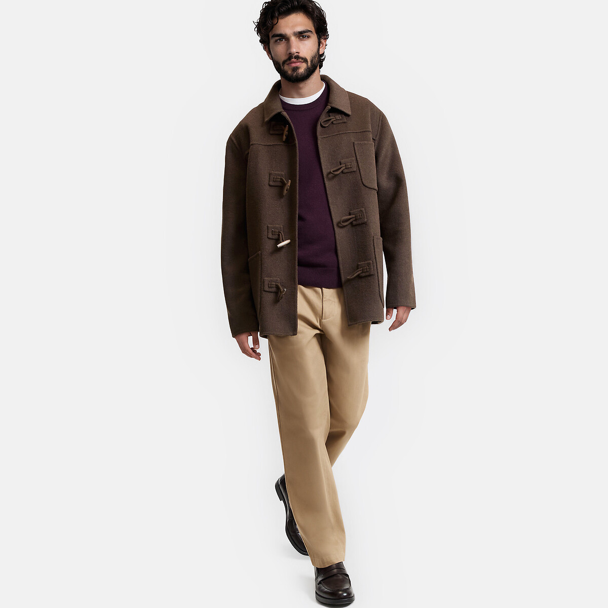 Manteau style duffle coat en laine majoritaire marron, LA REDOUTE COLLECTIONS