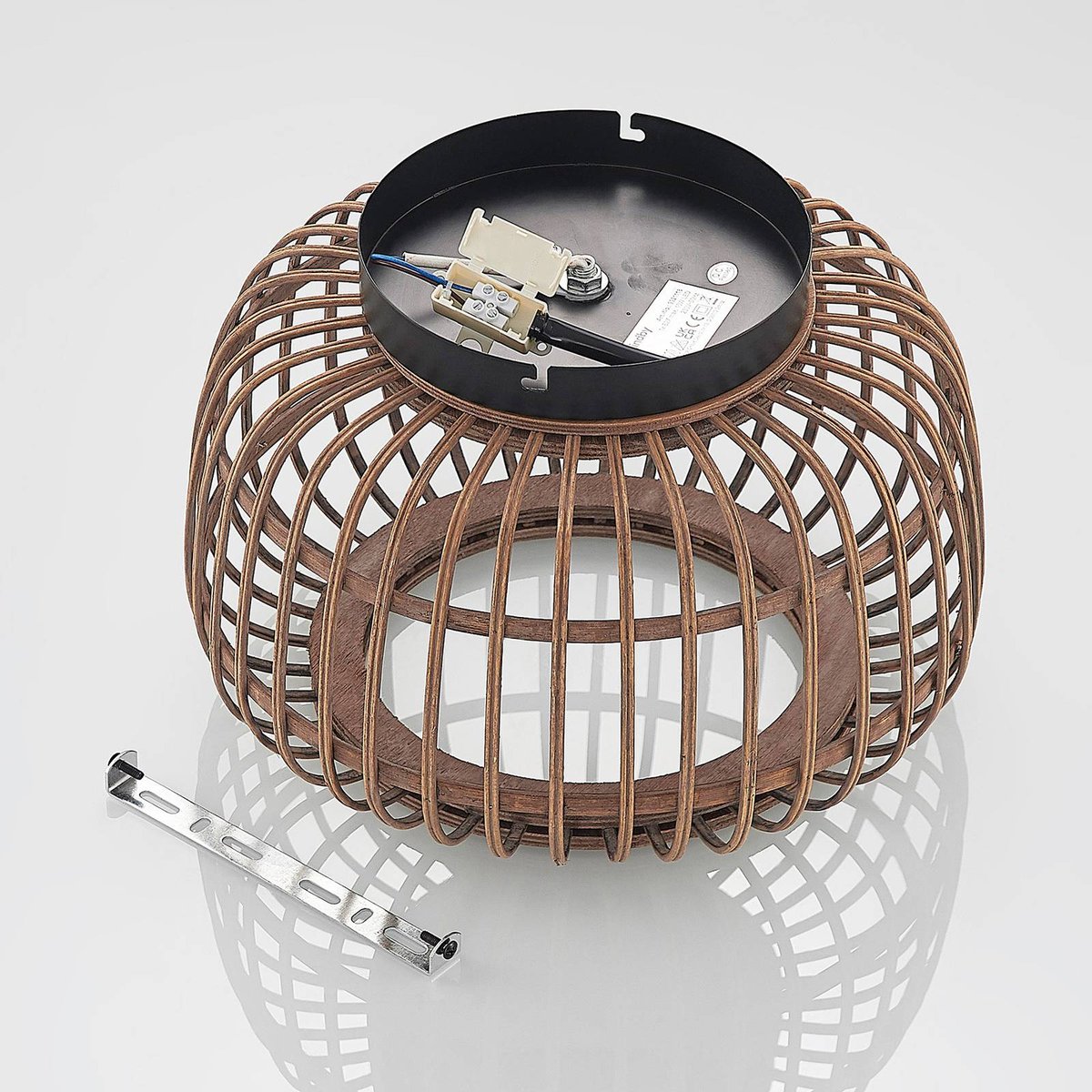 Plafonnier en bois scandinave, Bominio noir mat, bois clair, LINDBY