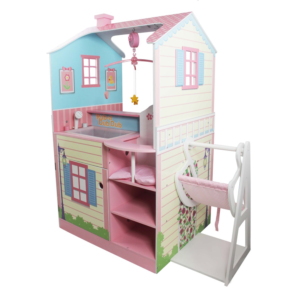 Table à langer poupée avec rangement et lit bébé rose, TEAMSON KIDS