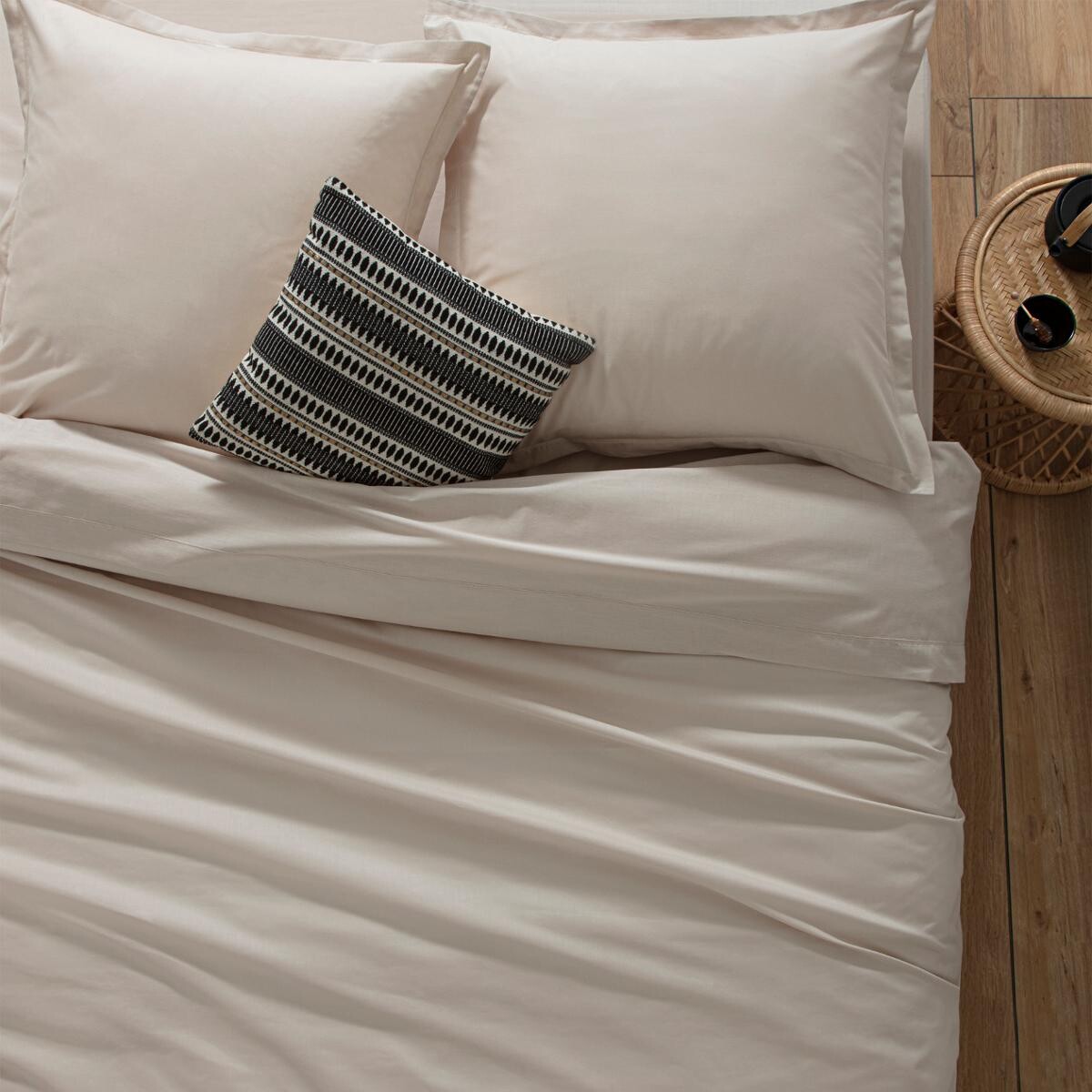 Drap plat 100% coton CARINA beige lin, ATMOSPHERA