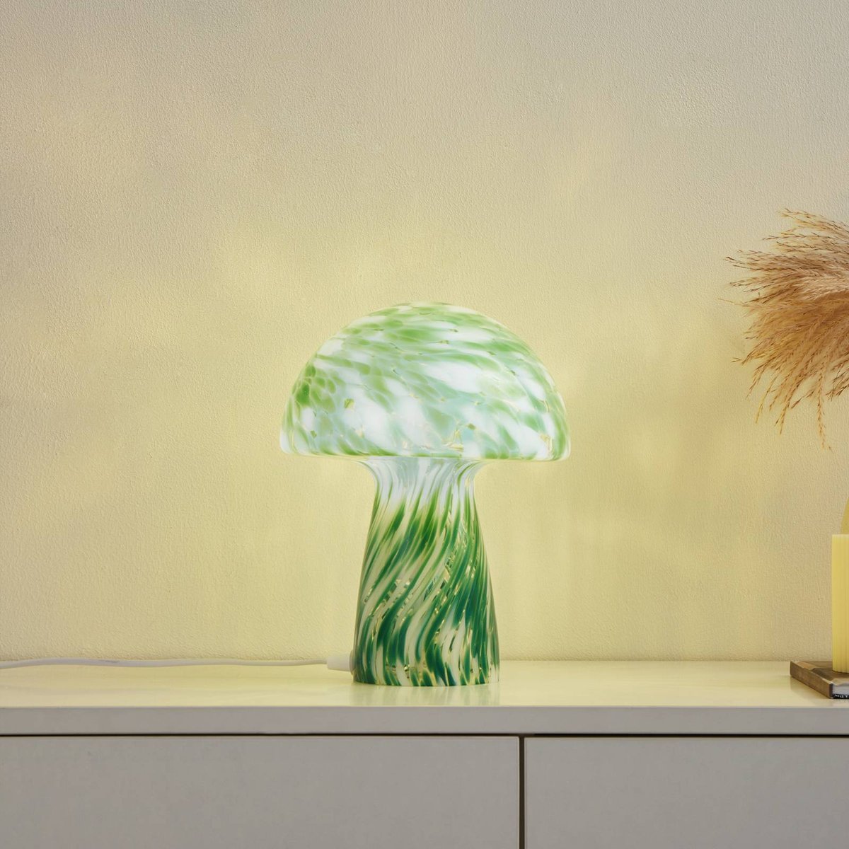 Lampe à poser en verre moderne, Hubi vert, blanc, LINDBY
