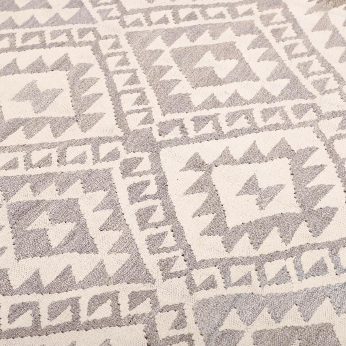 Tapis kilim géométrique, tissé plat en laine, KILIM 67 crème, beige, rose, UN AMOUR DE TAPIS