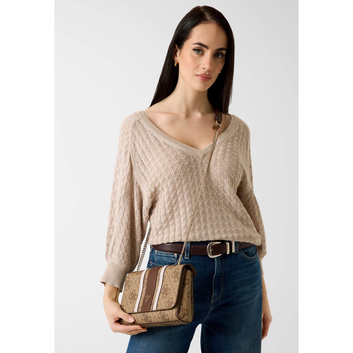 Sac Bandoulière Logo Noelle beige multi, GUESS
