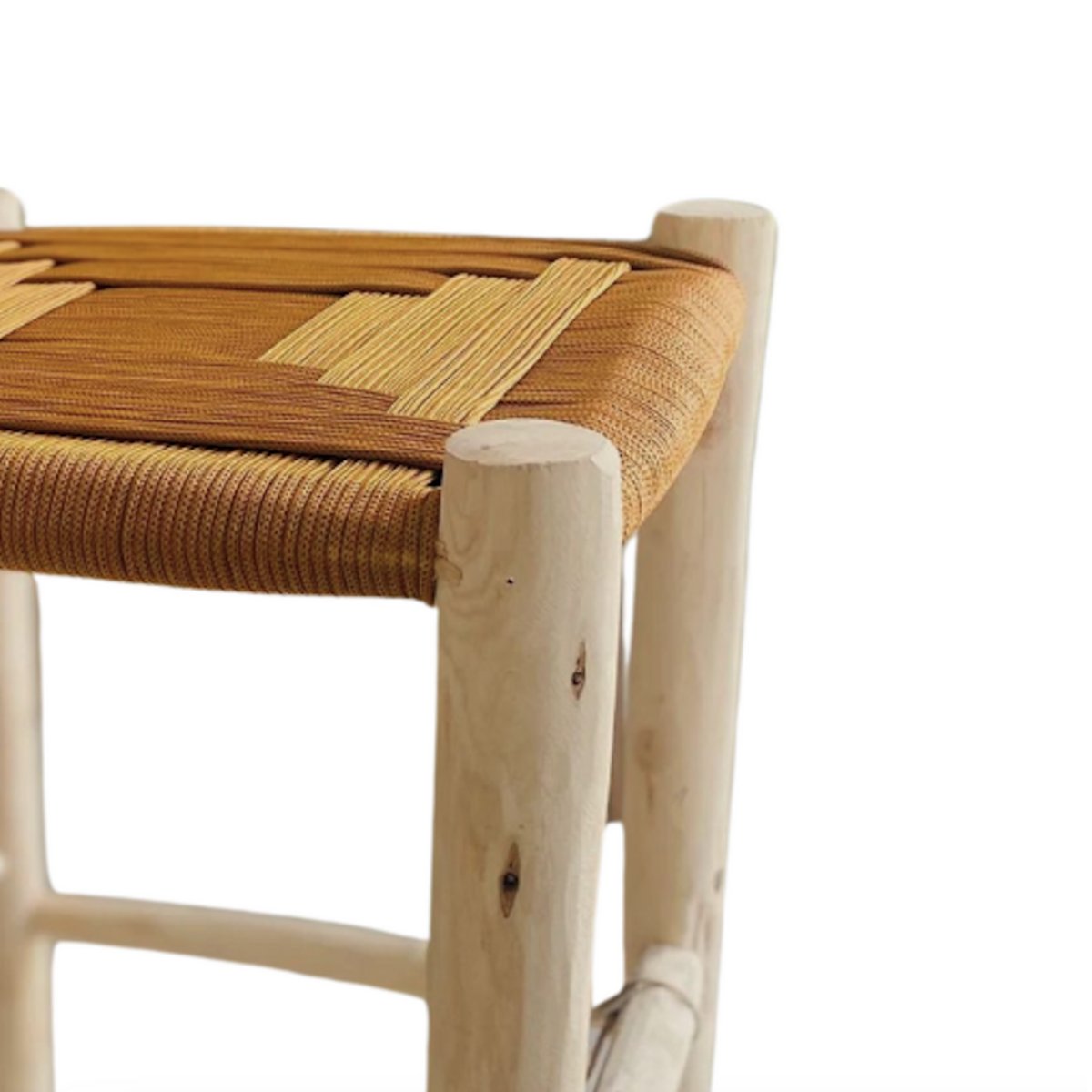 Tabouret de bar en bois et corde ROUCOU naturel et camel, HYDILE