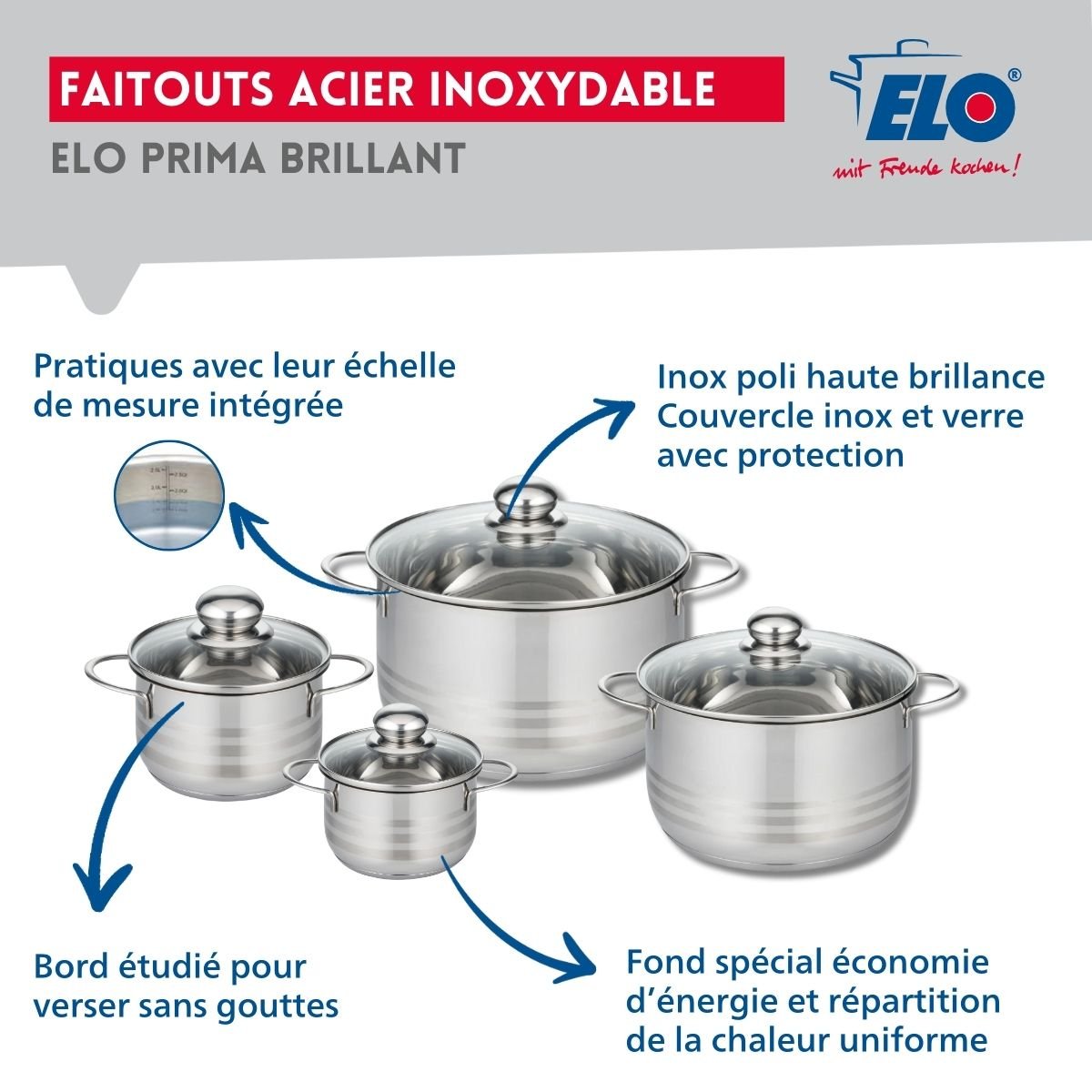 3 poêles 20/24/28cm + 4 faitouts 12/14/20/24cm PRIMA BRILLANT noir, ELO