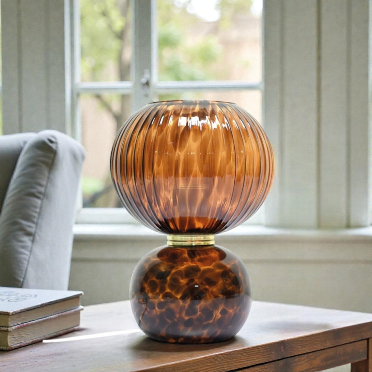 Lampe à poser en verre façon léopard Adonis marron, MILLUMINE