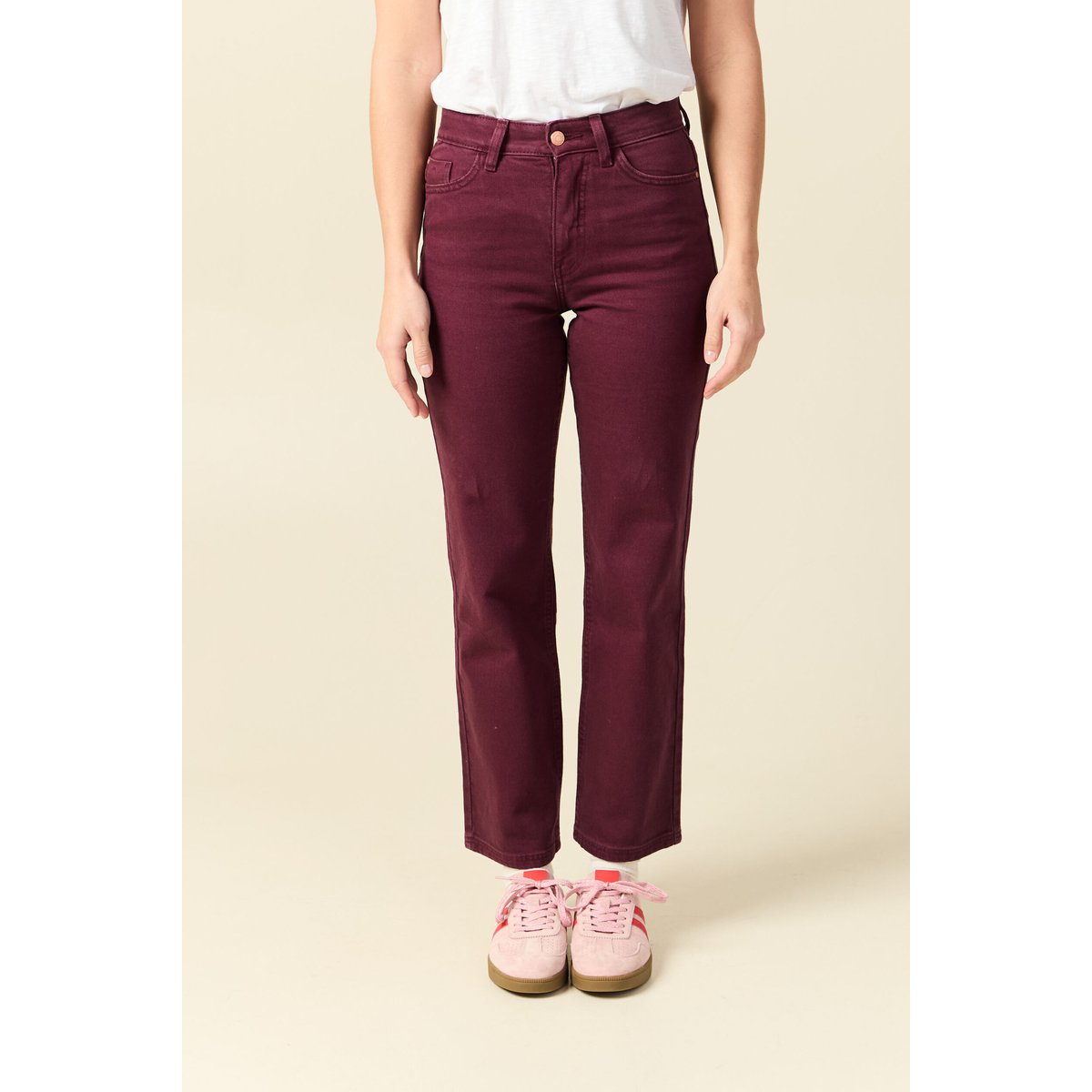 Jeans droit 7/8ème taille standard bordeaux, BONOBO