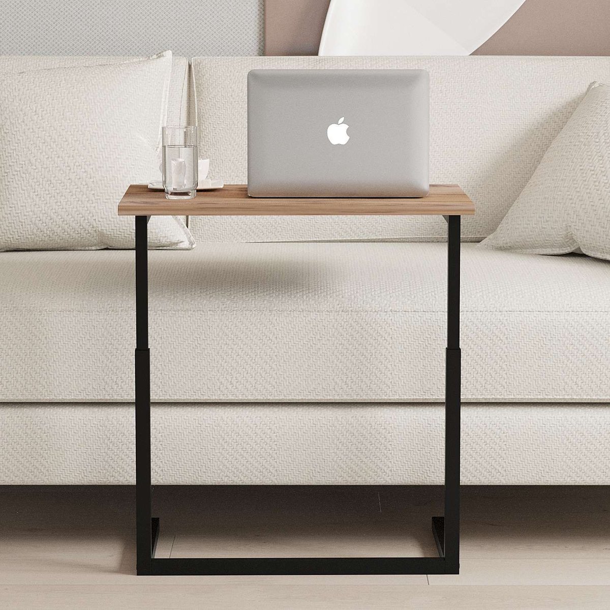 Bureau d'appoint réglable en hauteur effet bois et métal CAPRI marron, TOILINUX
