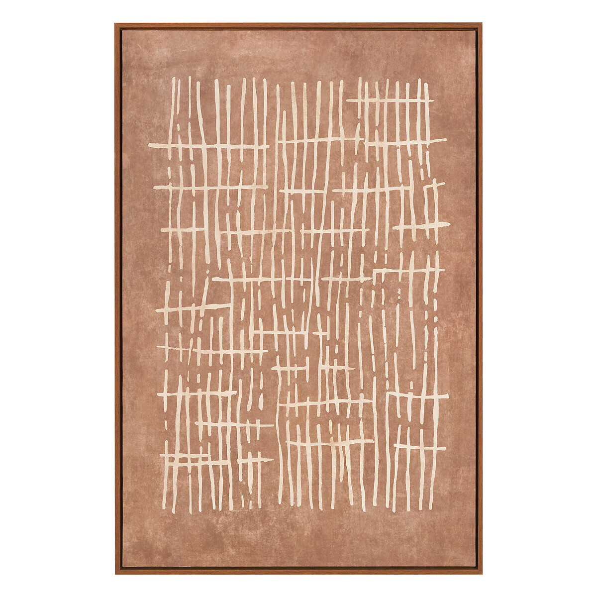 60x90cm Brown and Natural Abstract Linear Design Canvas with Oak Effect Frame brown , ÉDITÉ