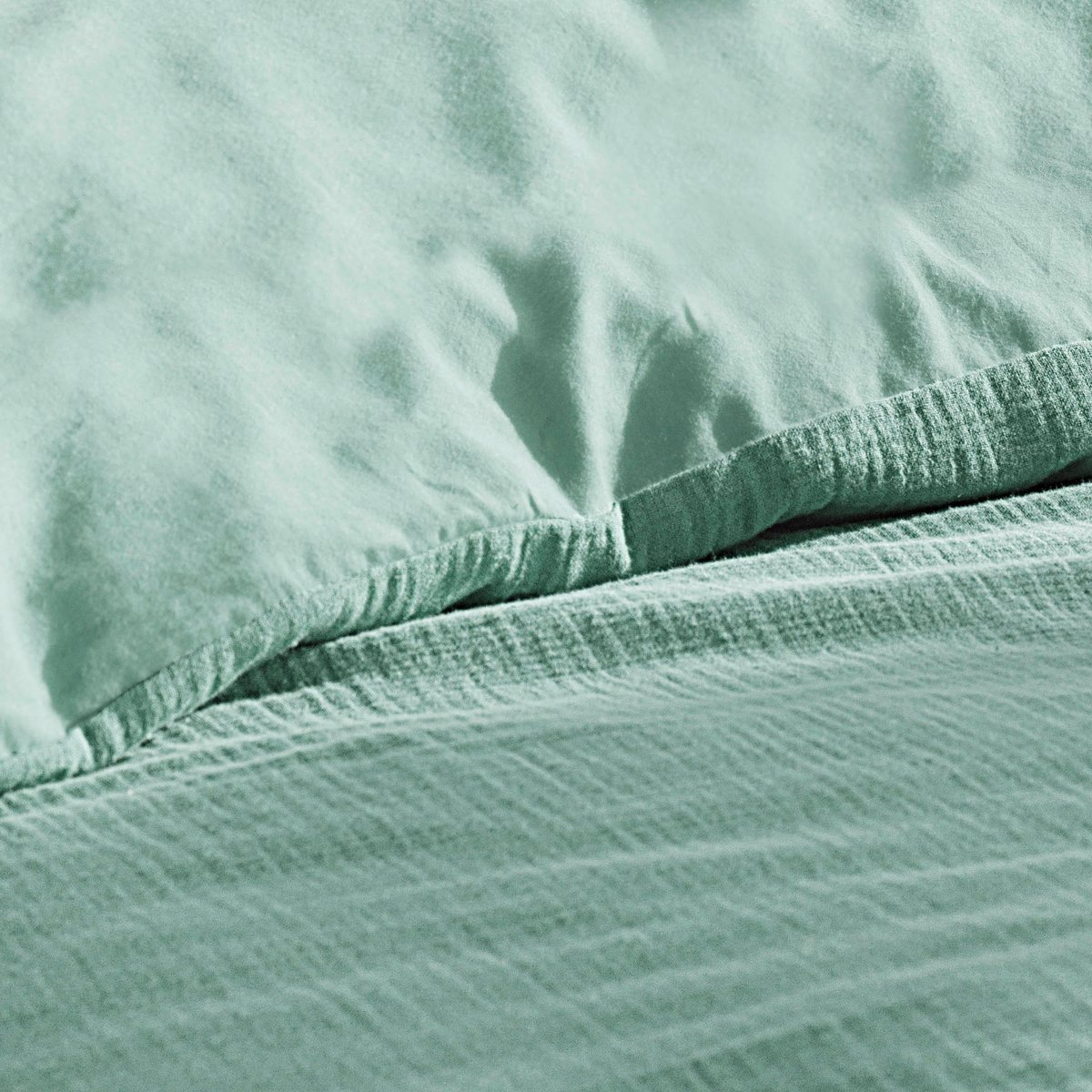 Housse de couette + 2 taies Gaze de coton Collection Couleurs vert, EDEN