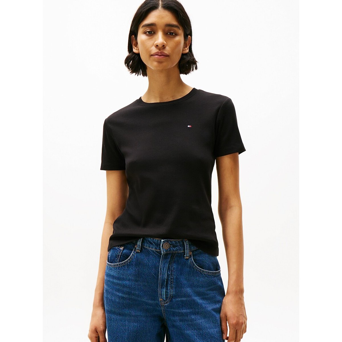 T-shirt manches courtes à col rond noir, TOMMY HILFIGER