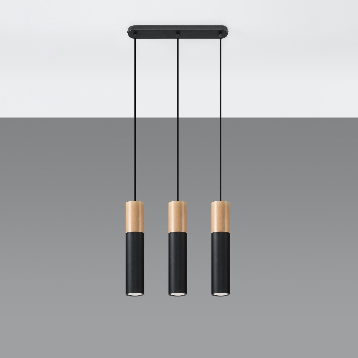 Suspension Acier Bois Naturel/Noir GU10 3 Pablo marron, EDEN