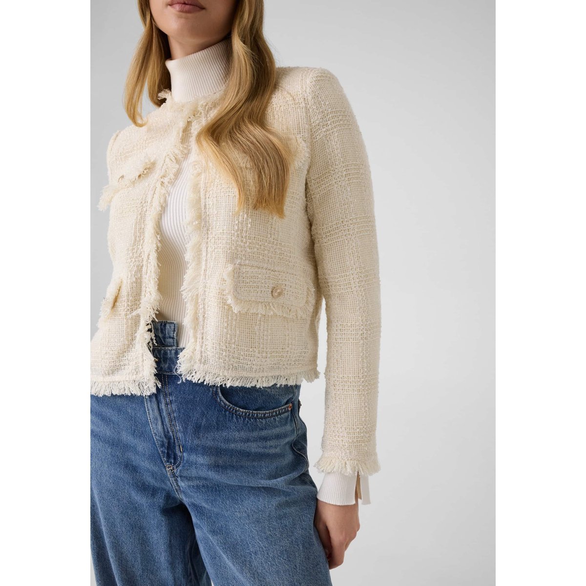 Veste En Tweed À Franges blanc, GUESS