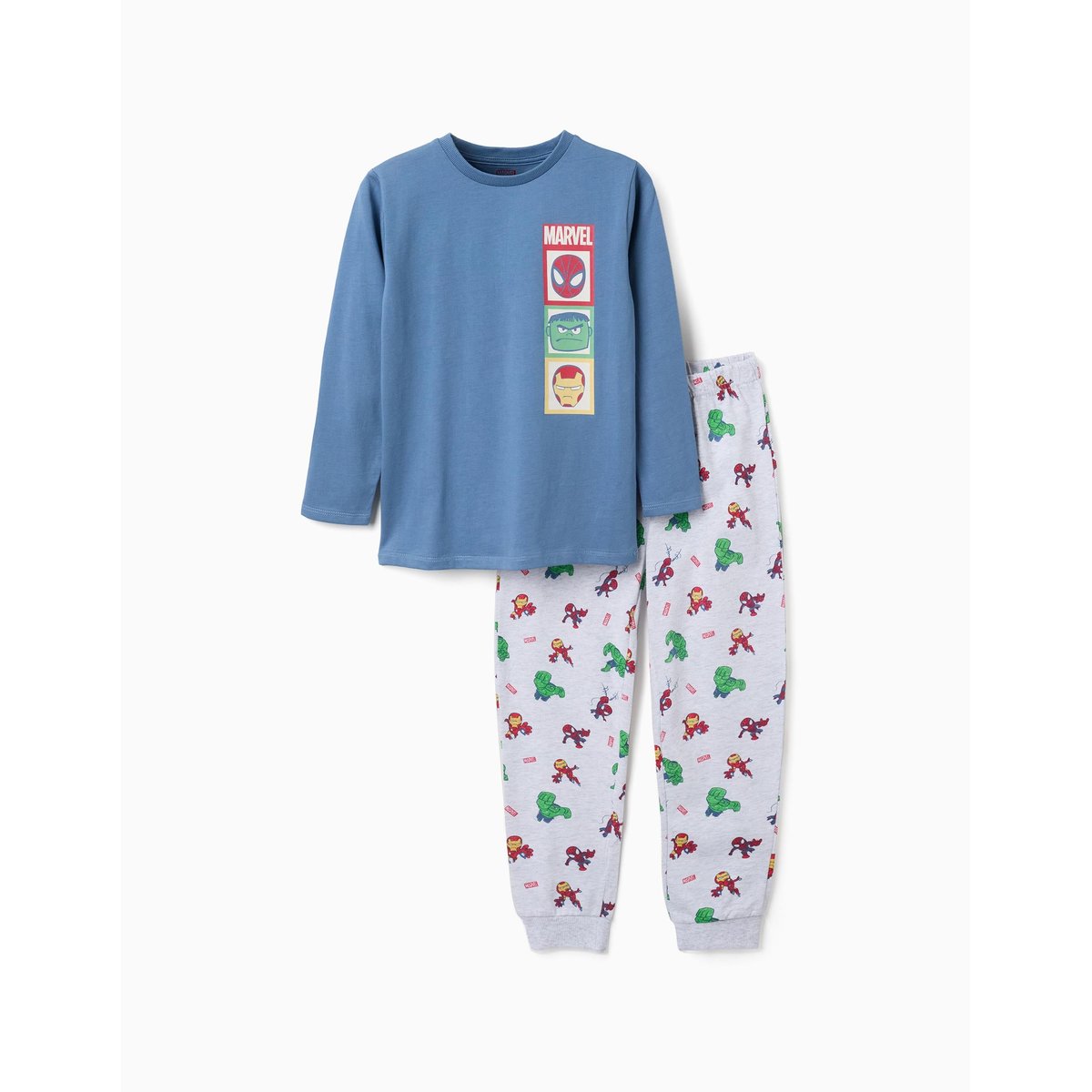 Pyjama en coton à manches longues avec imprimés Marvel bleu, ZIPPY
