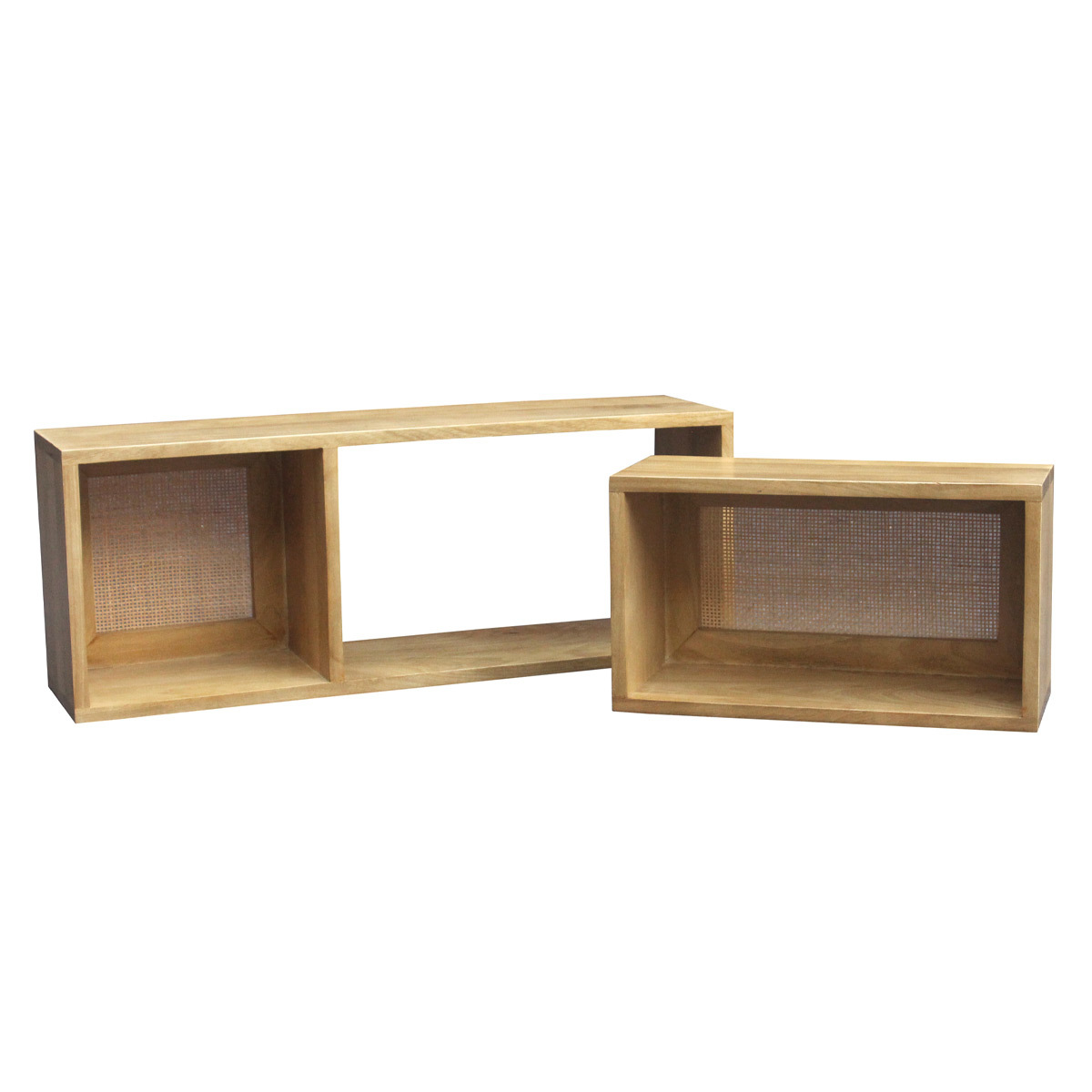 Étagères niches murales gigognes en bois manguier massif et cannage rotin L80 cm (lot de 2) ACANGE chêne clair, MILIBOO