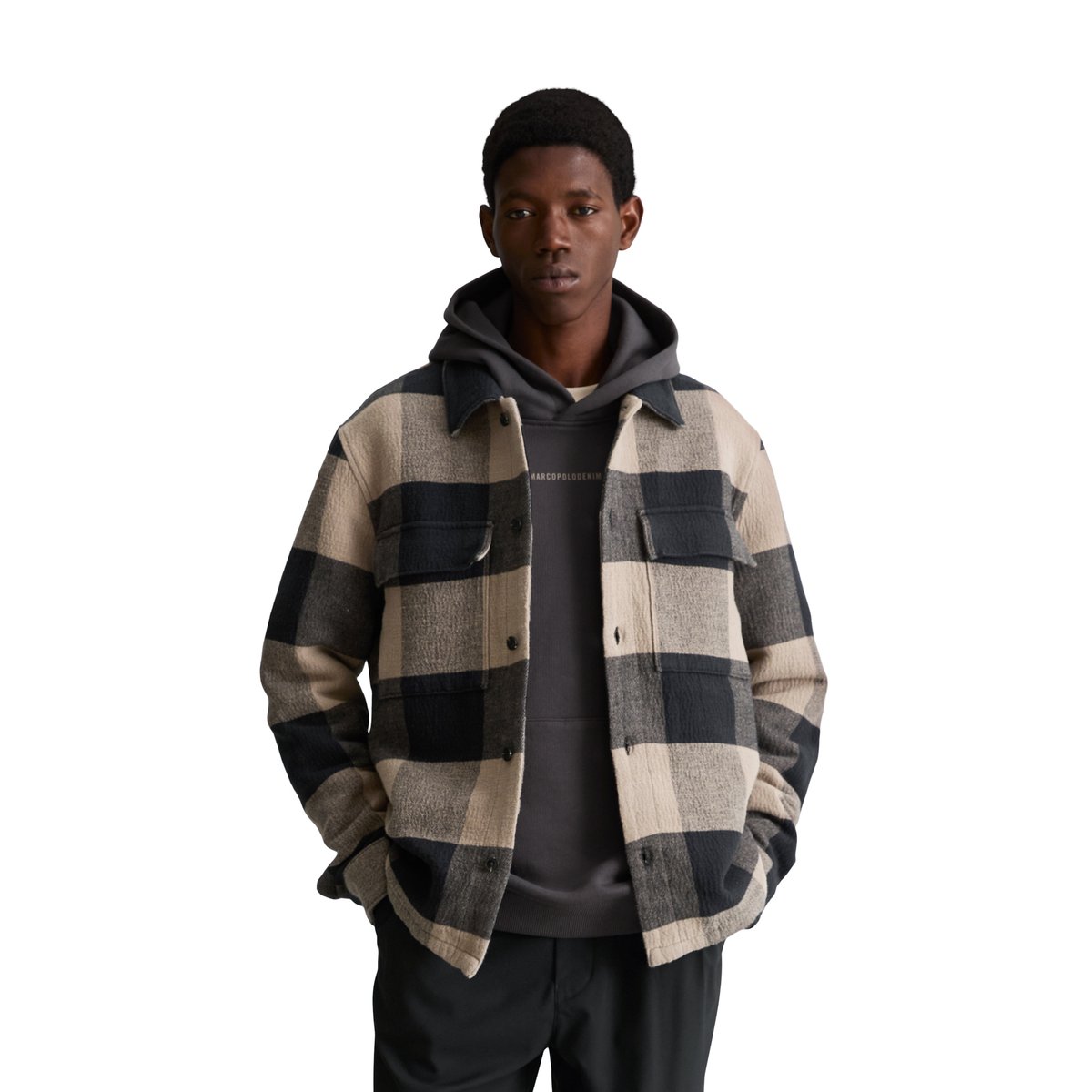 Surchemise coupe classique en pur coton biologique marron, MARC O’POLO DENIM