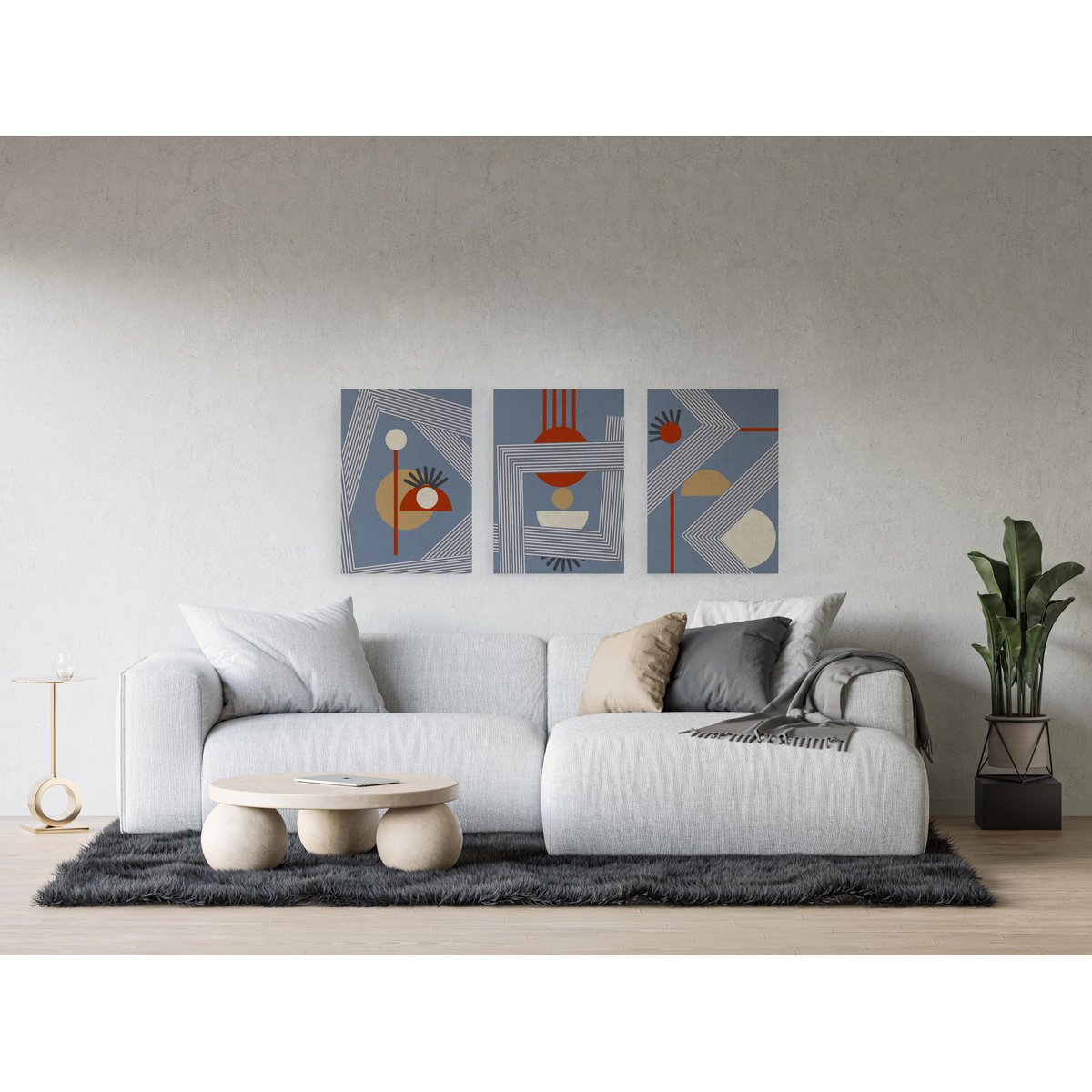 Peintures sur toile Imprimé HD SET DE 3 imprimé abstrait bleu, REALLY NICE THINGS