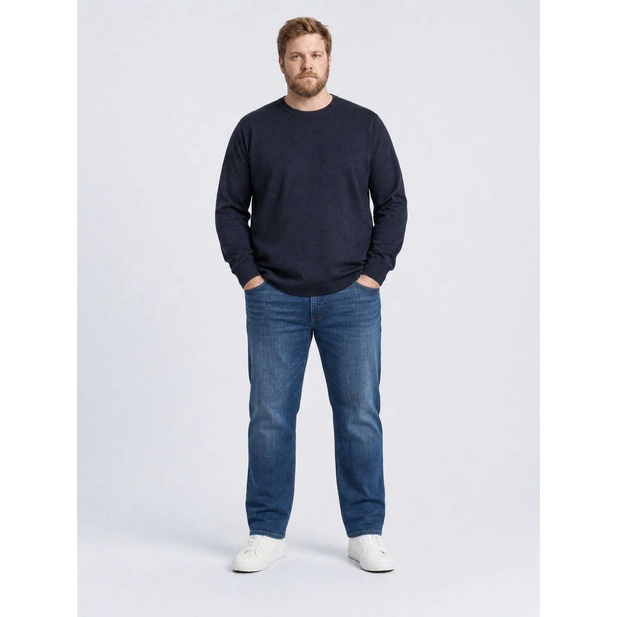 Pull col rond en maille fine grande taille ironbend bleu sky captain, PETROL INDUSTRIES
