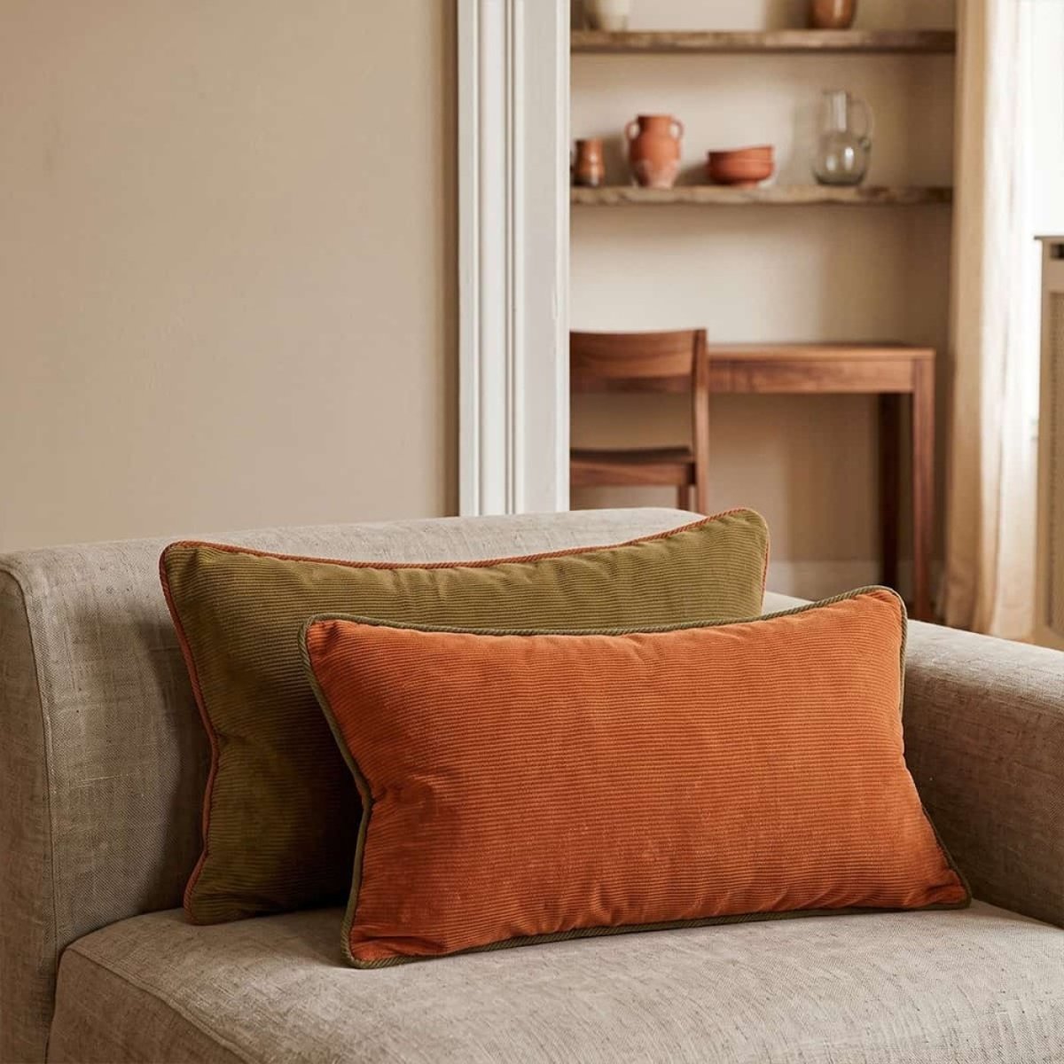 Lot de 2 housses de coussin 35x60cm en velours marron, ORNAMI