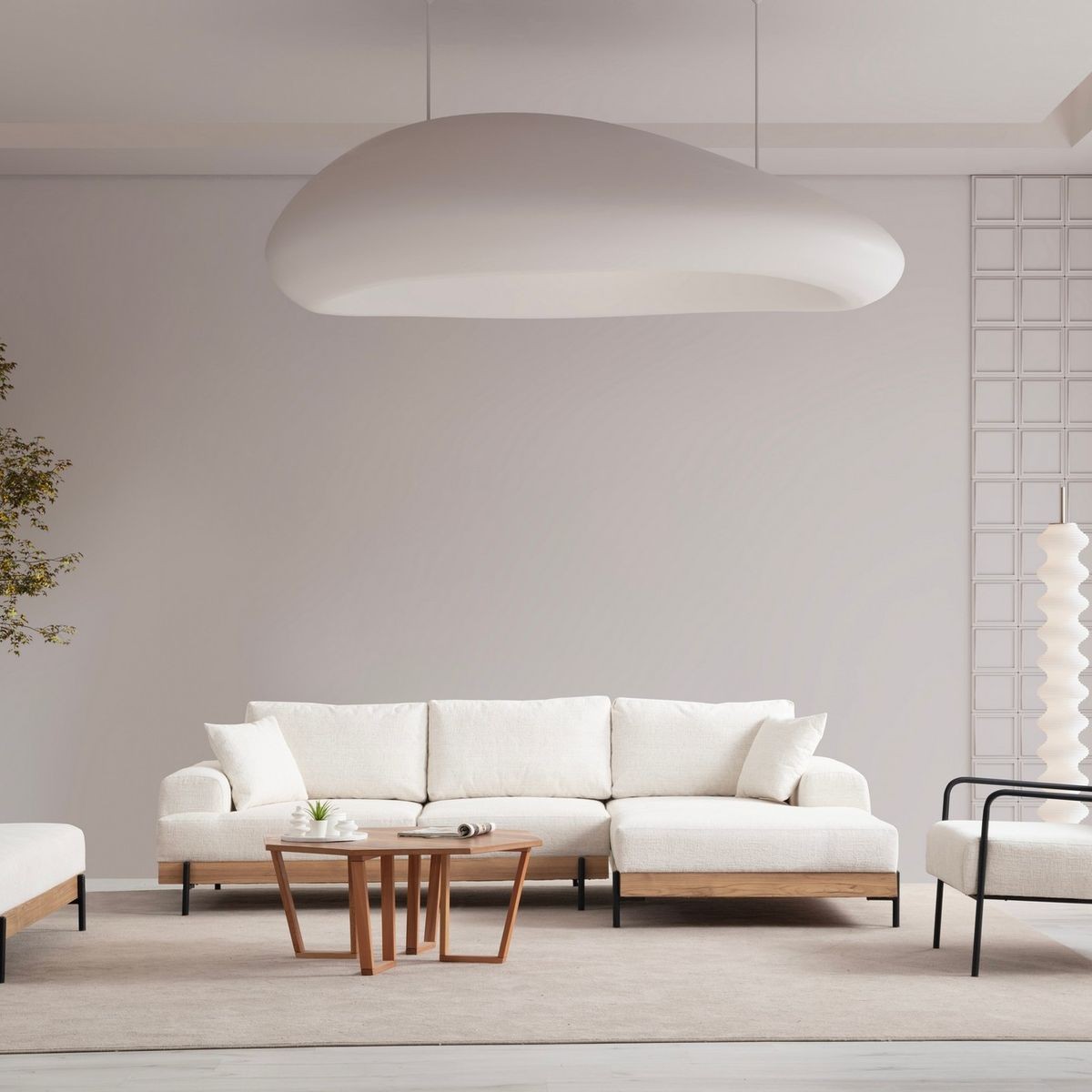 Canapé d'angle à droite 4 places en tissu - GIADA beige, HOMIFAB