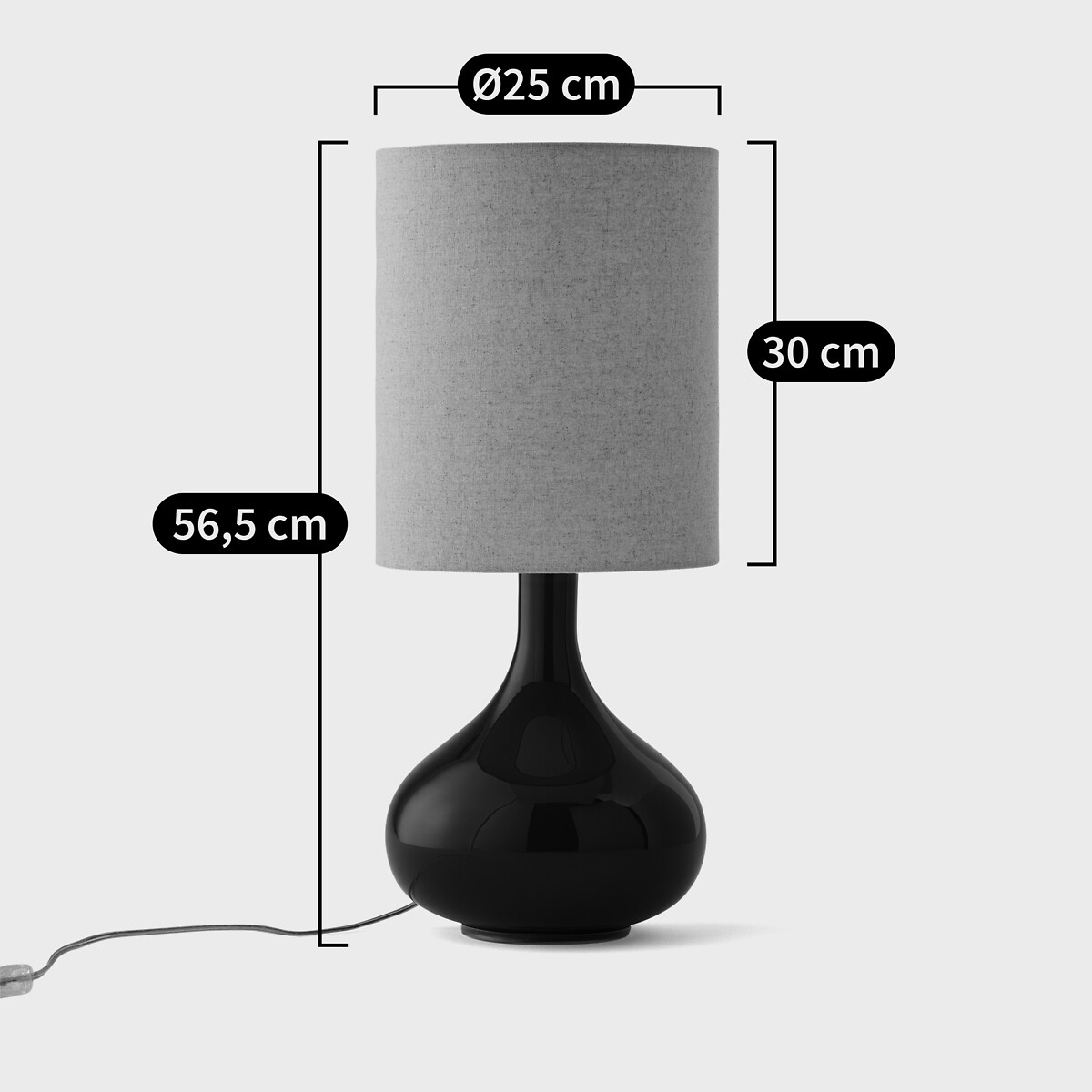 Lampe à poser verre et lin, Juna noir, LA REDOUTE INTERIEURS
