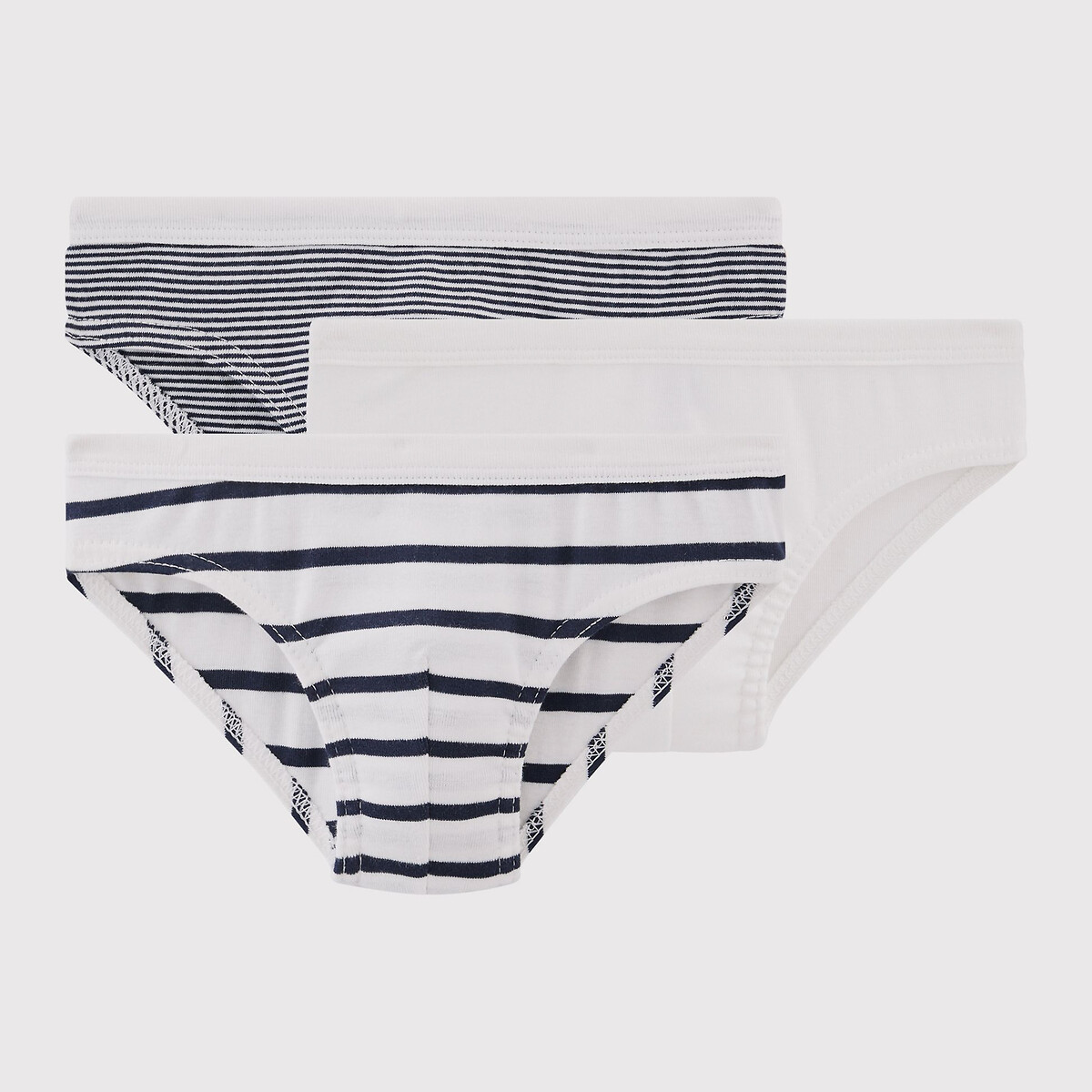 Lot de 3 slips blanc rayé bleu, PETIT BATEAU