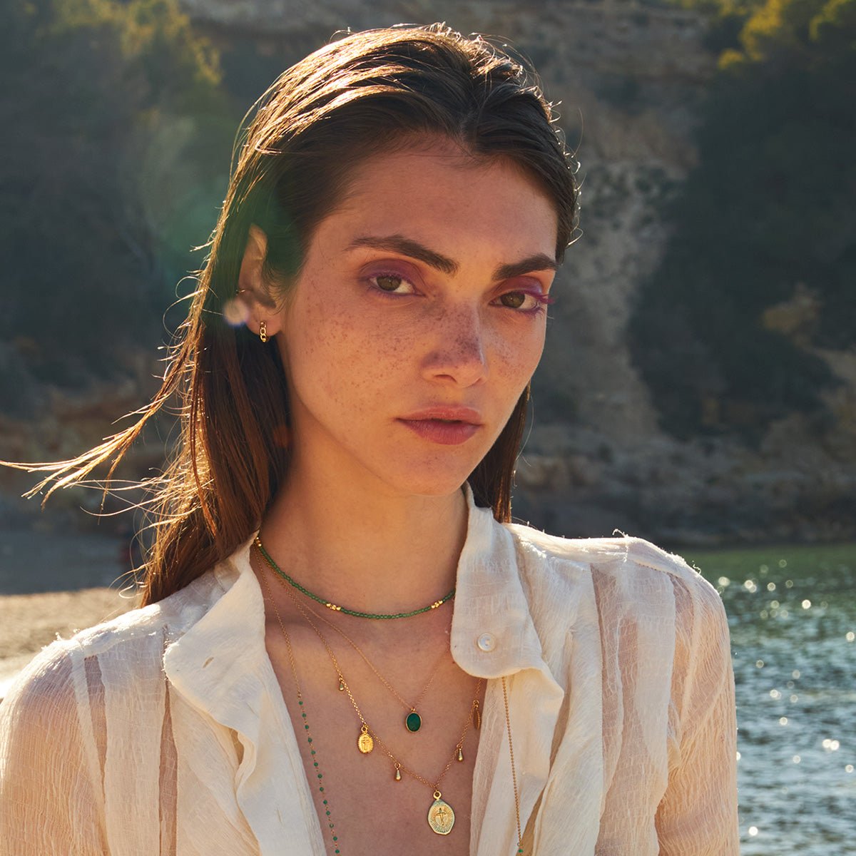 Collier doré turquoise - jeri agate vert, CAROLINE NAJMAN