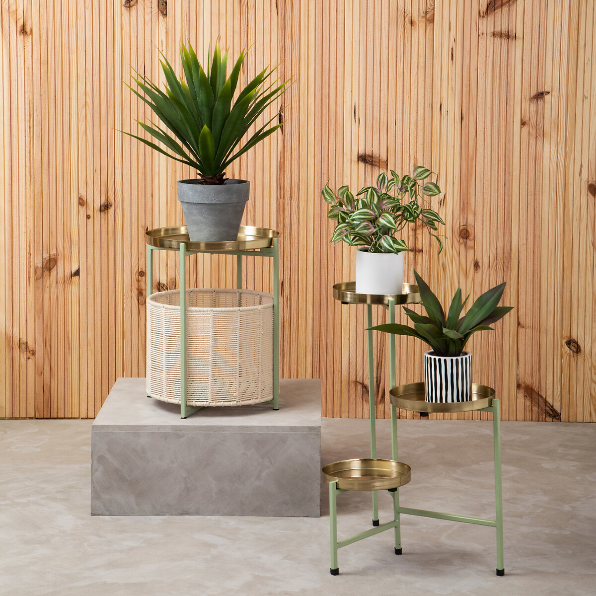 Pastel Metal Side Table with Cotton Storage Basket green, SO'HOME