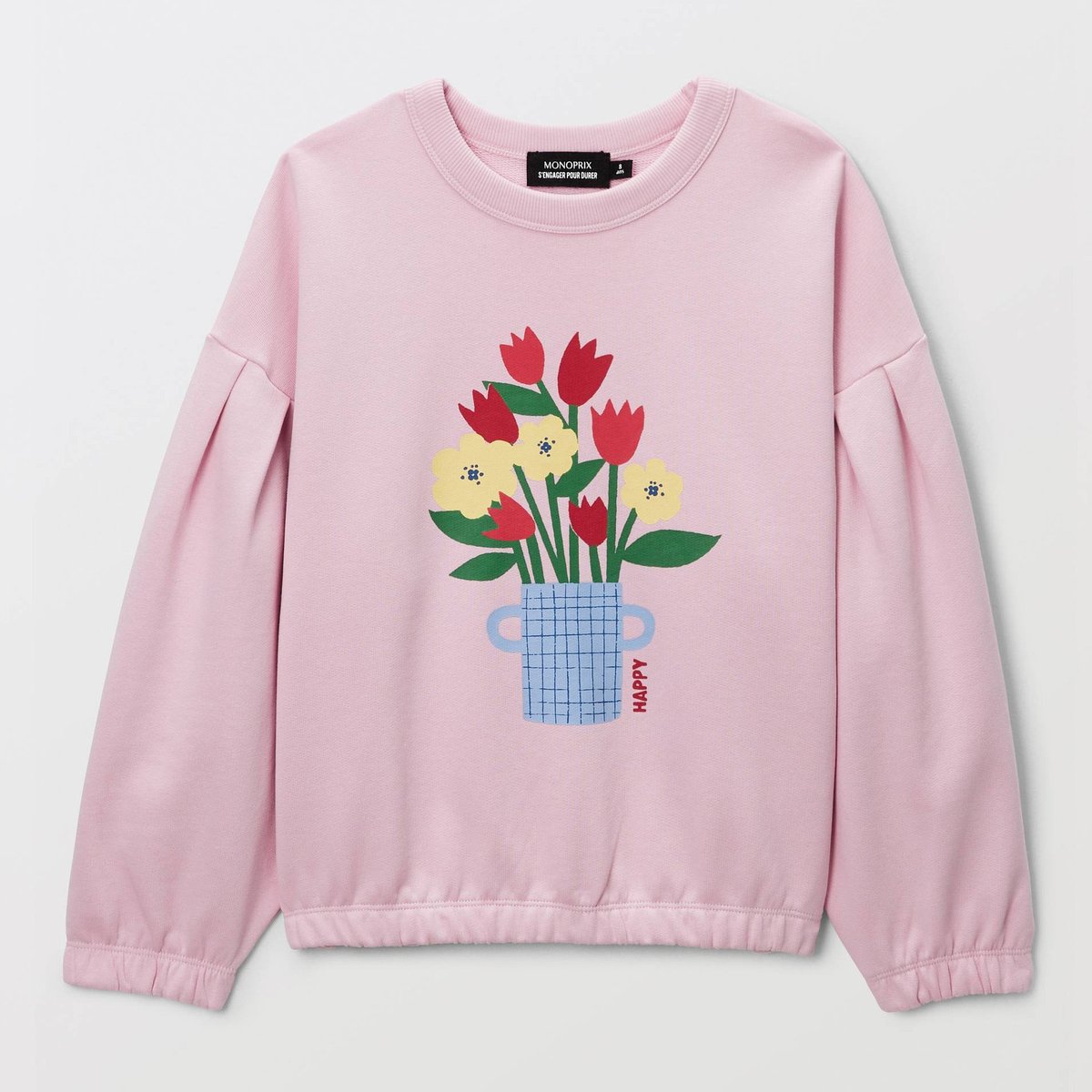 Sweat col rond imprimé en coton bouquet, MONOPRIX