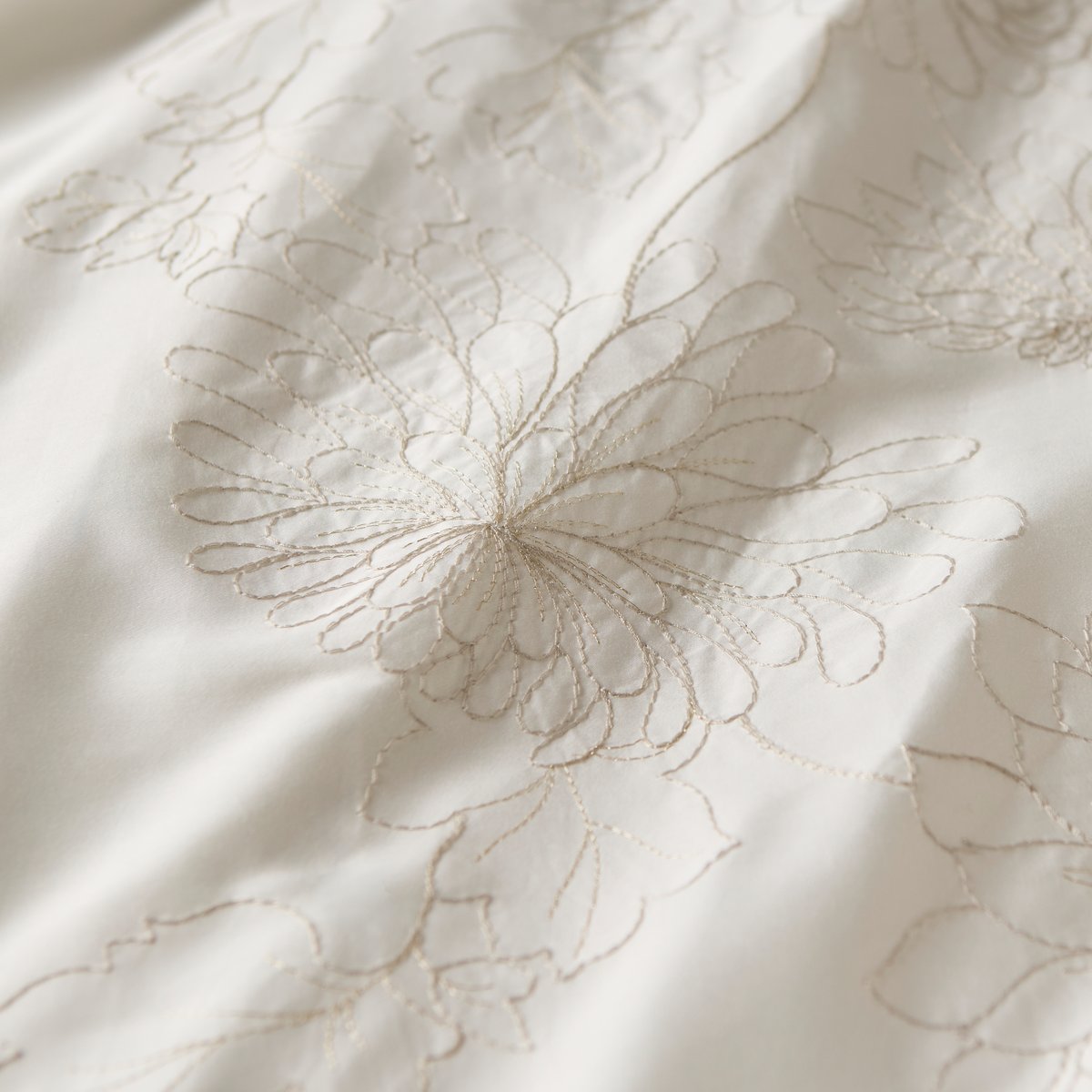 Housse de couette satin de coton OPALYS imprimé, CARRE BLANC
