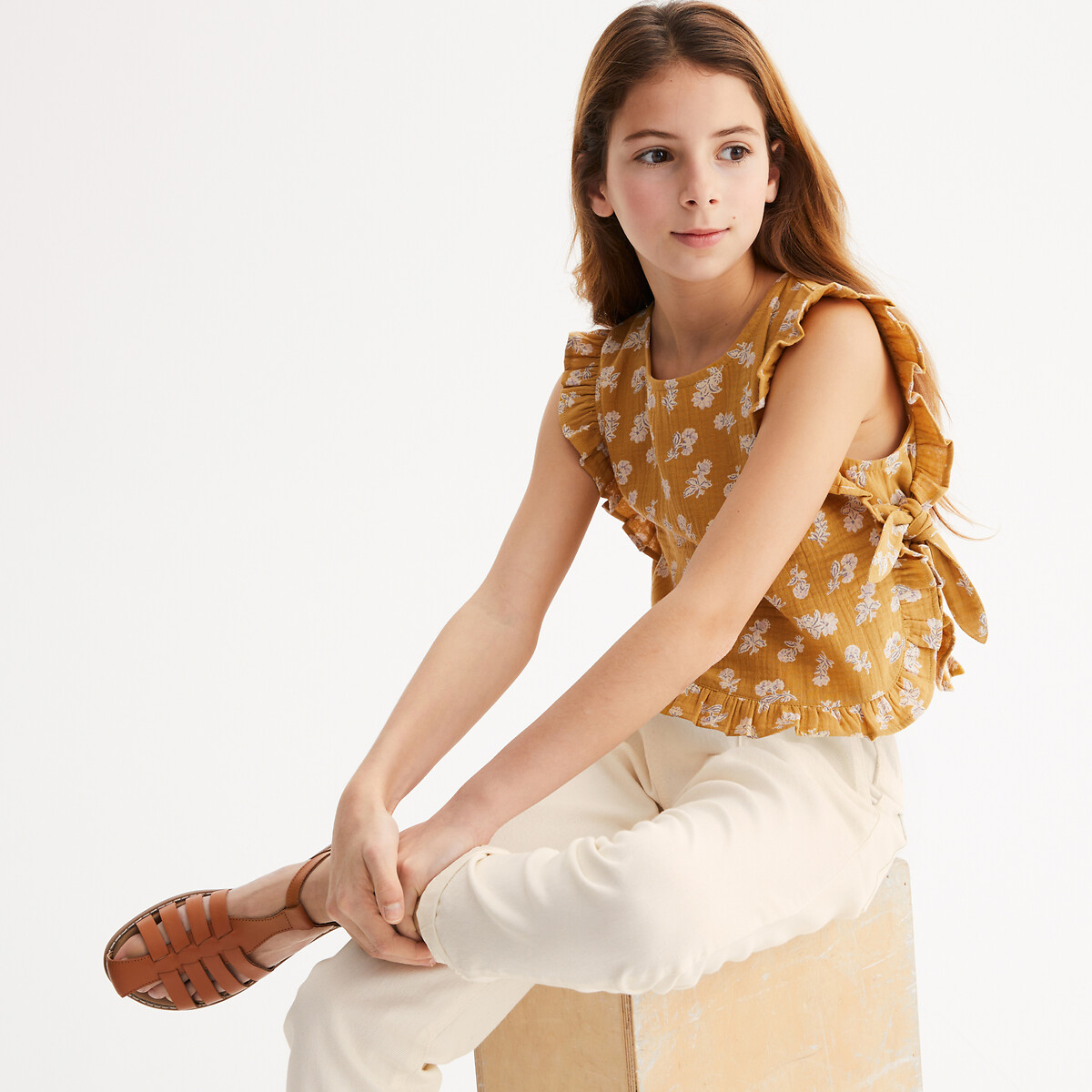 Blouse imprimée en gaze de coton, sans manches imprimé bronze, LA REDOUTE COLLECTIONS