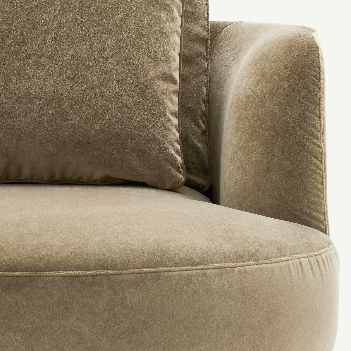 Demi-canapé droit, arrondi, modulable en velours de lin, TIBERIO tilleul, AM.PM