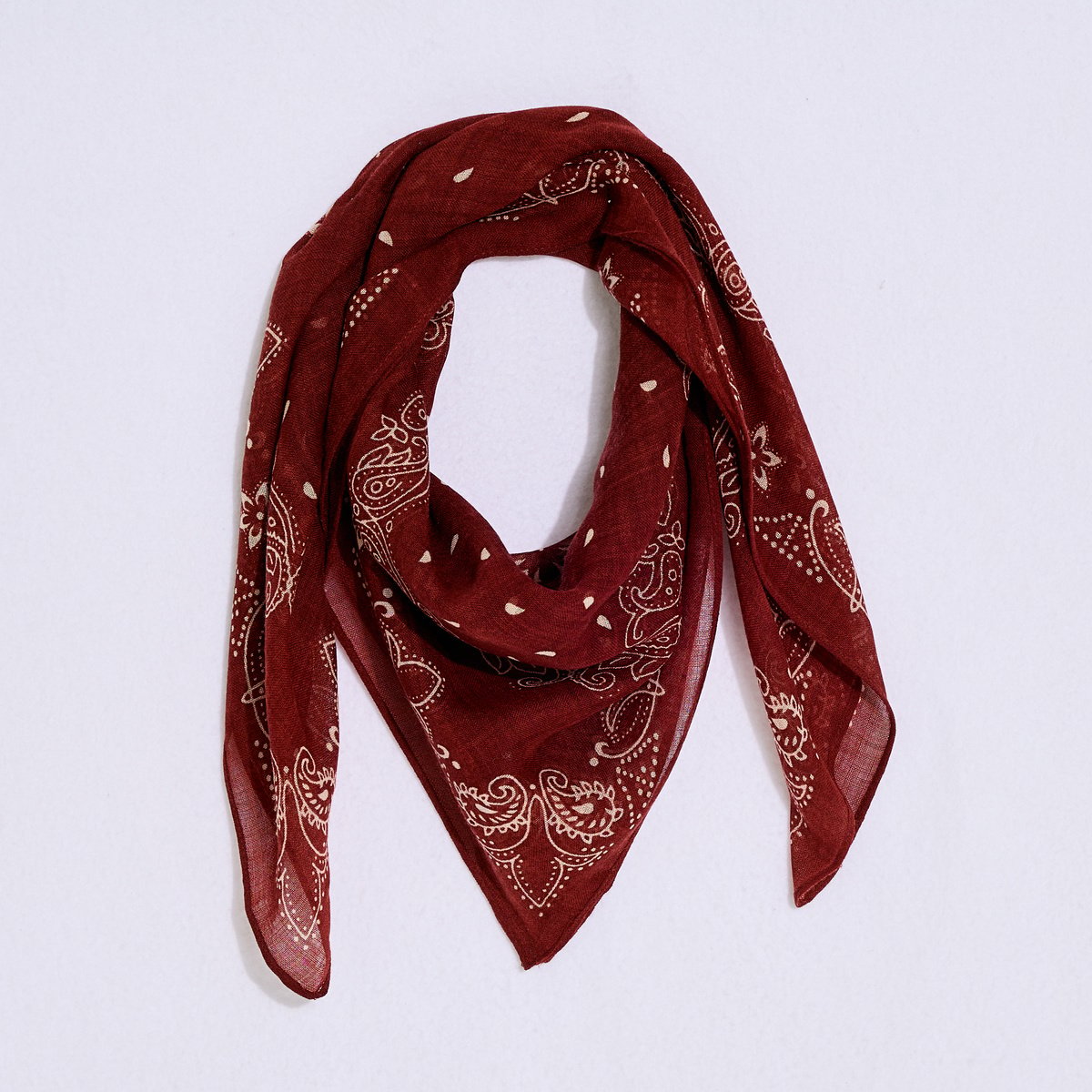 Foulard carré imprimé bandana orange bordeaux, GRAIN DE MALICE