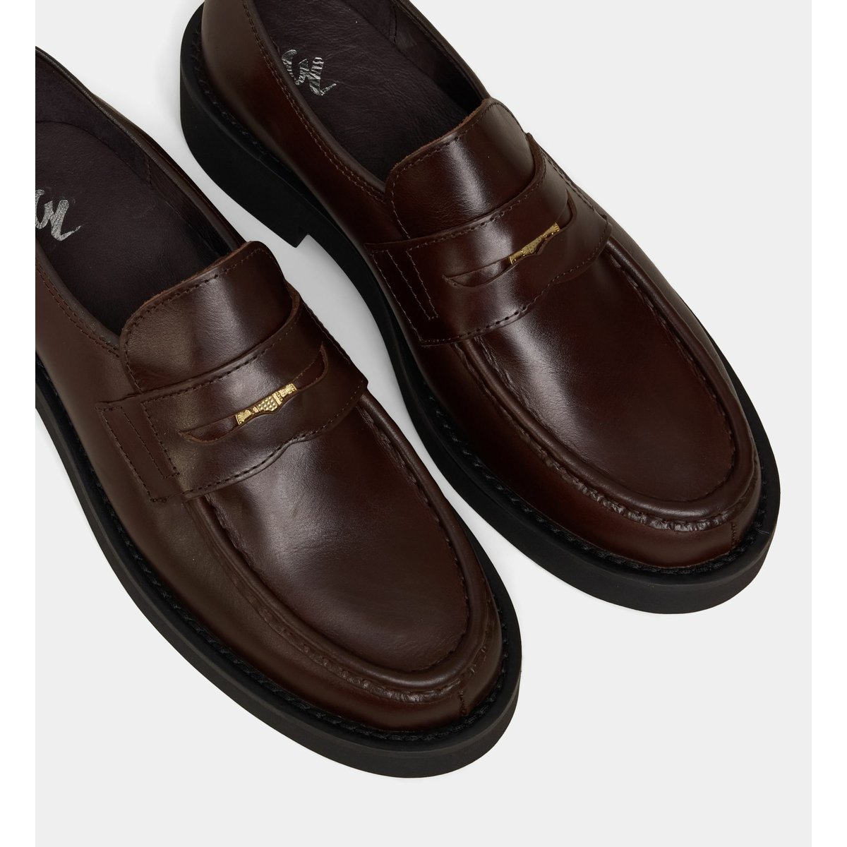 Mocassins à talons penny atida cuir marron foncé, GALERIES LAFAYETTE