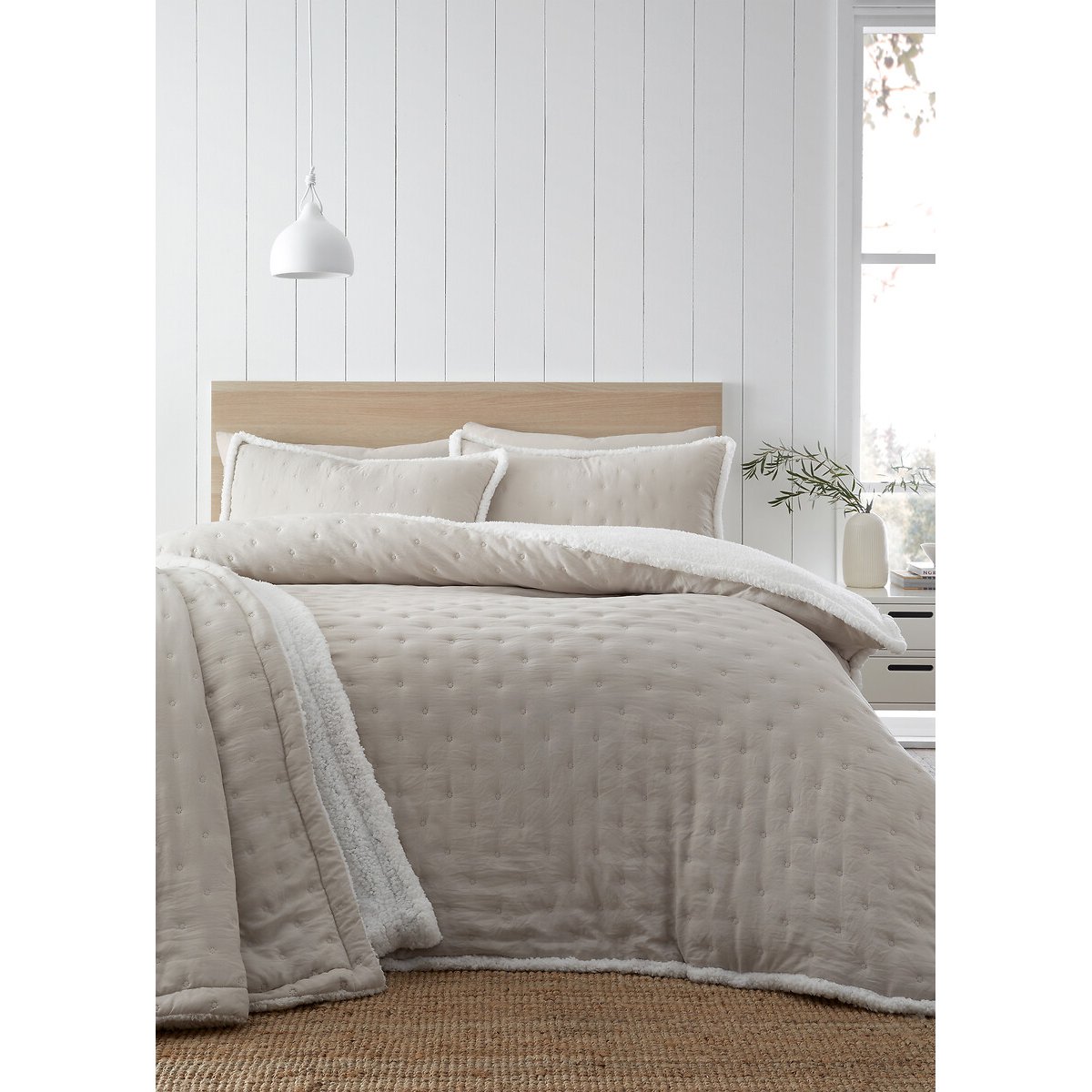 Cosy Nori Sherpa Duvet Cover and Pillowcase Set cream, CATHERINE LANSFIELD