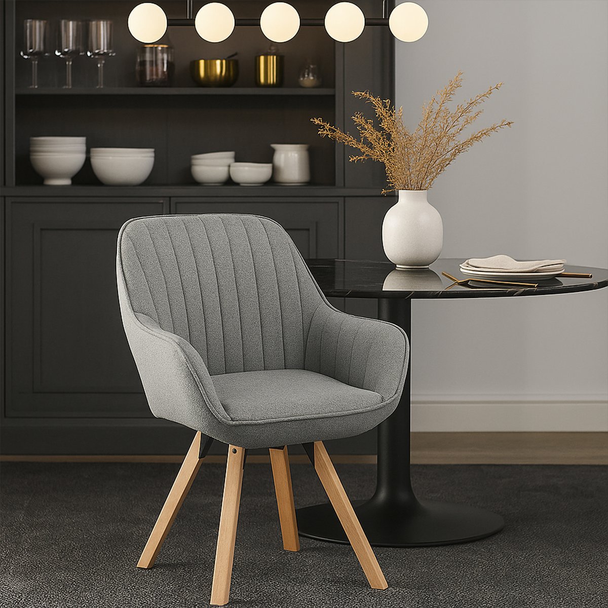 Fauteuil de salle à manger rotatif scandinave, CARSON gris, MEUBLES COSY