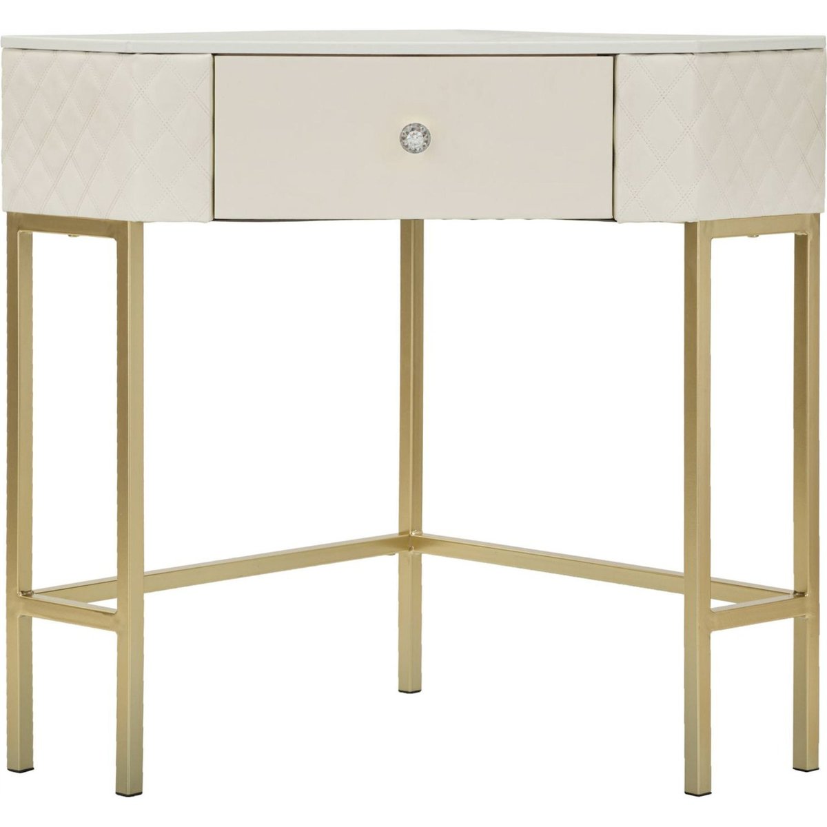 Console capitonnée bouton bijou GLAM blanc et doré, RECOLLECTION