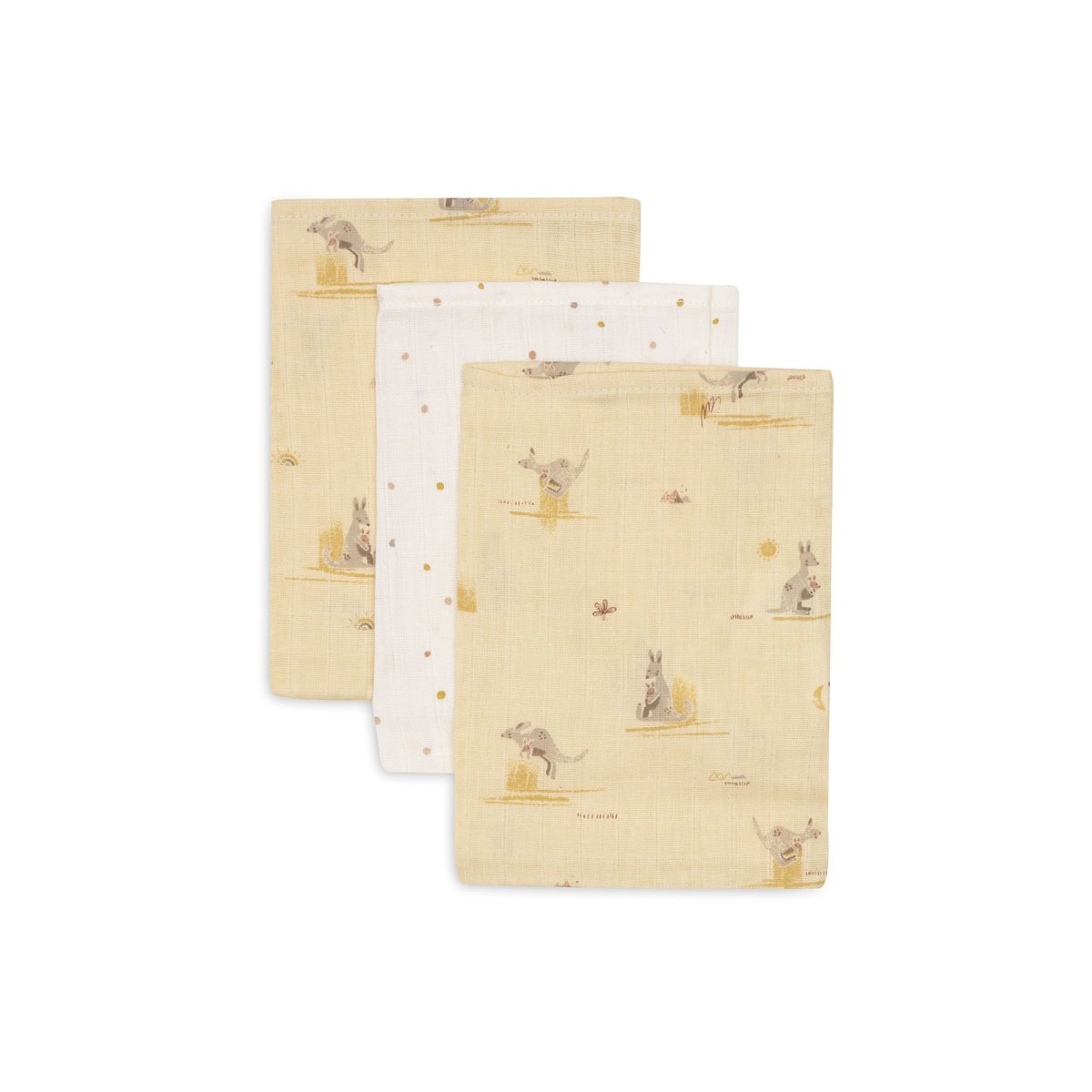Lot de 3 gants de toilette gaze de coton jaune kangaroots, JOLLEIN