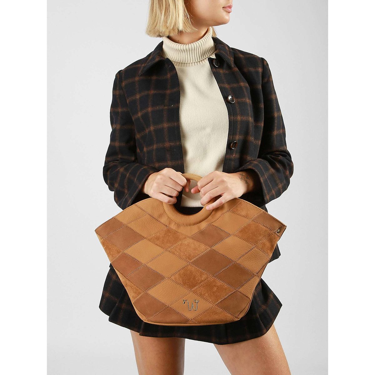 Sac porté main Neflier patchwork camel, WOOMEN