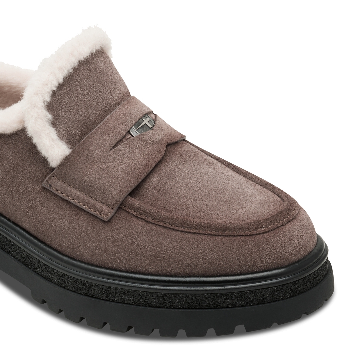 Slipper en cuir marron taupe, TAMARIS