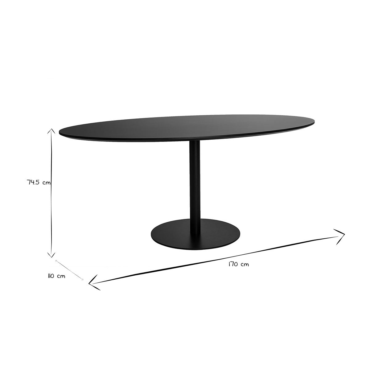 Table à manger design ovale L170 cm HALIA noir, MILIBOO