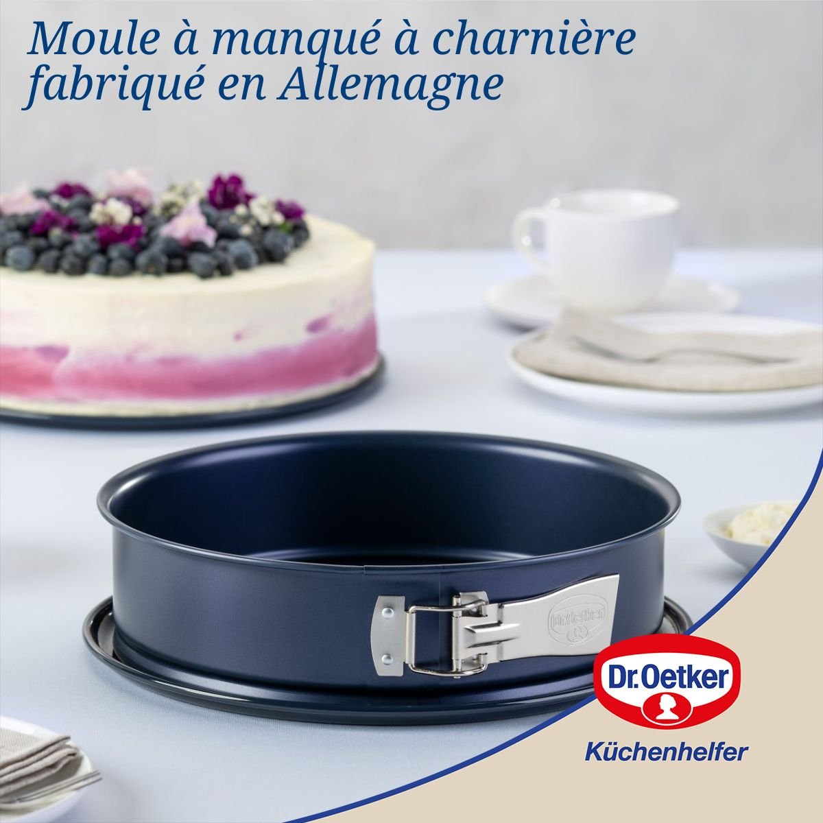 Lot de 2 moules à gâteaux 28/28 cm en acier BACK-LIEBE bleu, DR OETKER