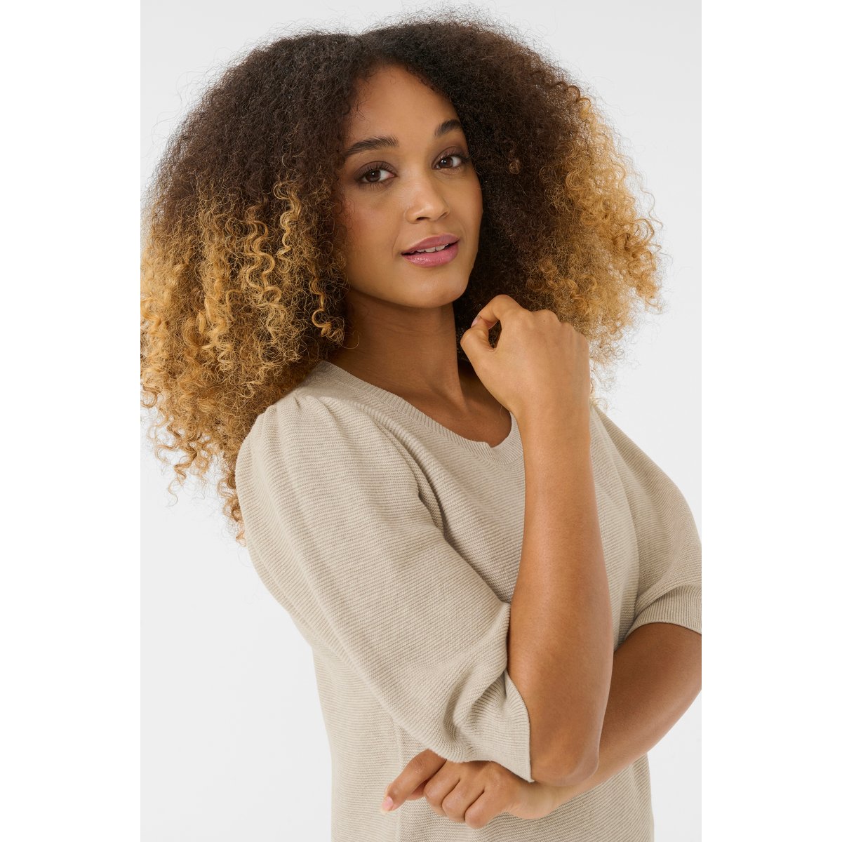 Pullover tricoté beige oat melange, CREAM