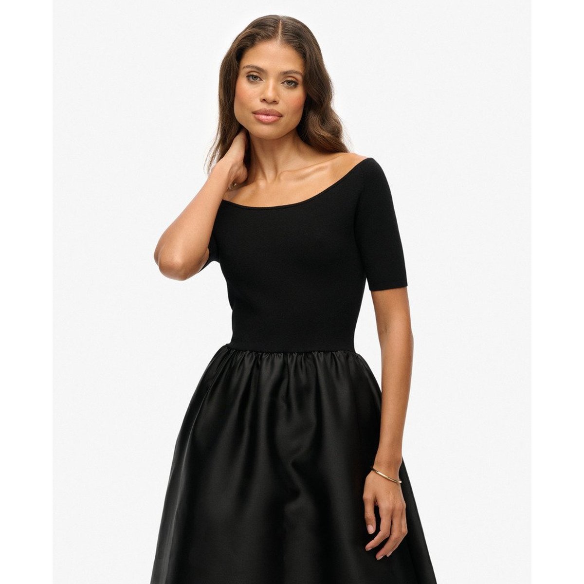 Robe Mi-longue en Mélange Tissé noir, SUPERDRY