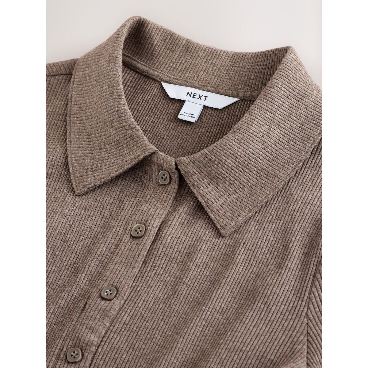 Polo côtelé à manches longues et boutons taupe, NEXT