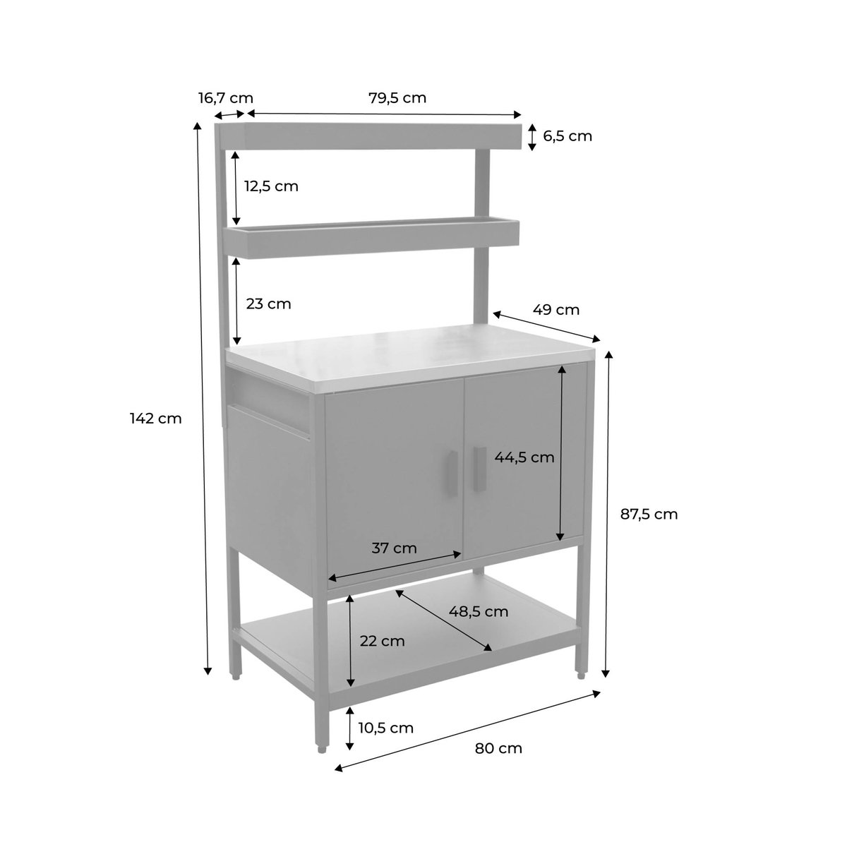 Module de cuisine extérieure acier 2 étagères suspendues 2 portes L80cm NAXOS noir, SWEEEK
